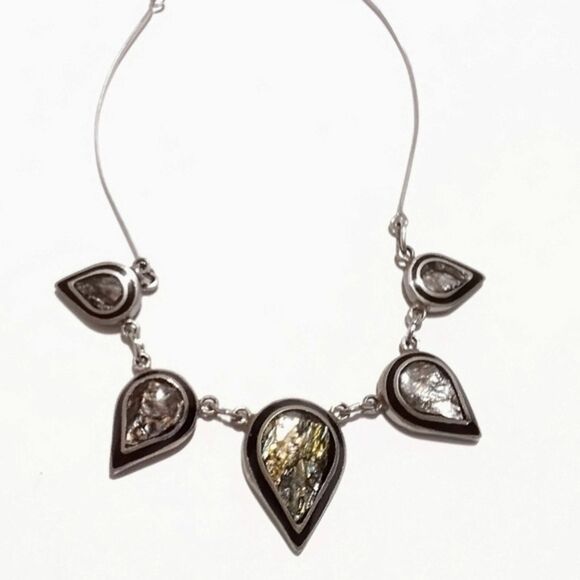 Vintage Artisan Abalone Inlay Silver Tone Teardrop Boho Choker Necklace - Picture 2 of 6